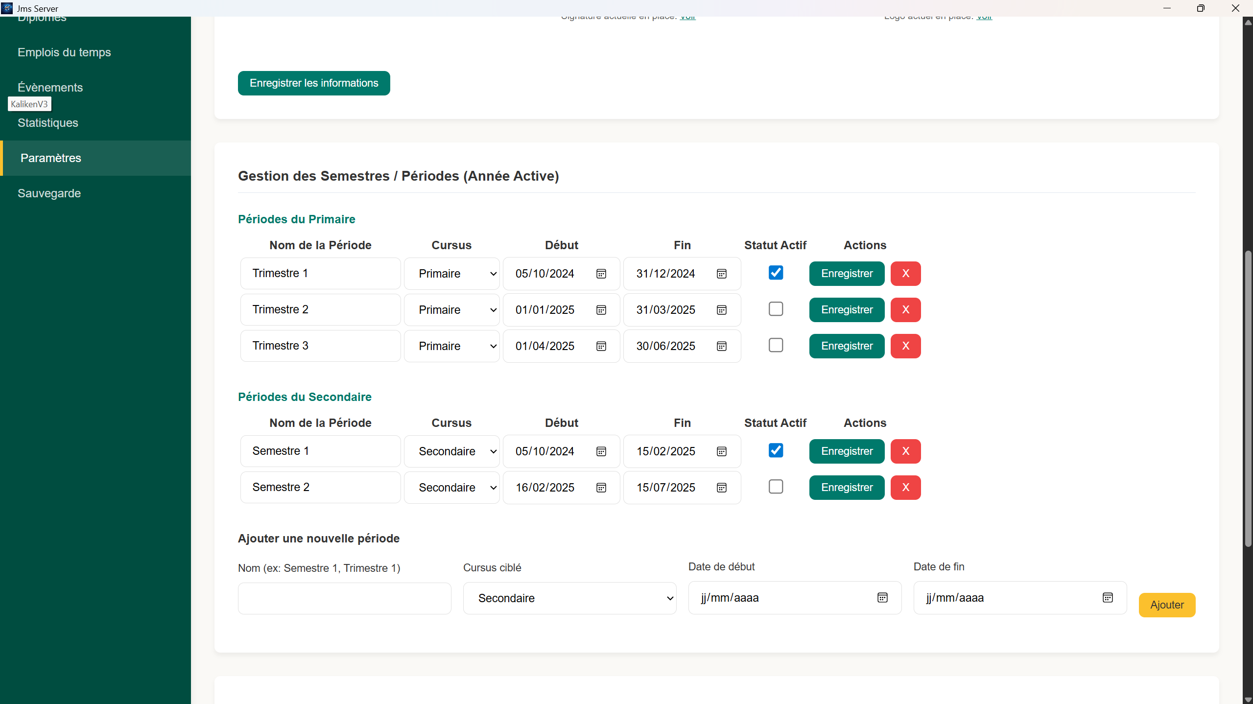 Paramètres — avancés