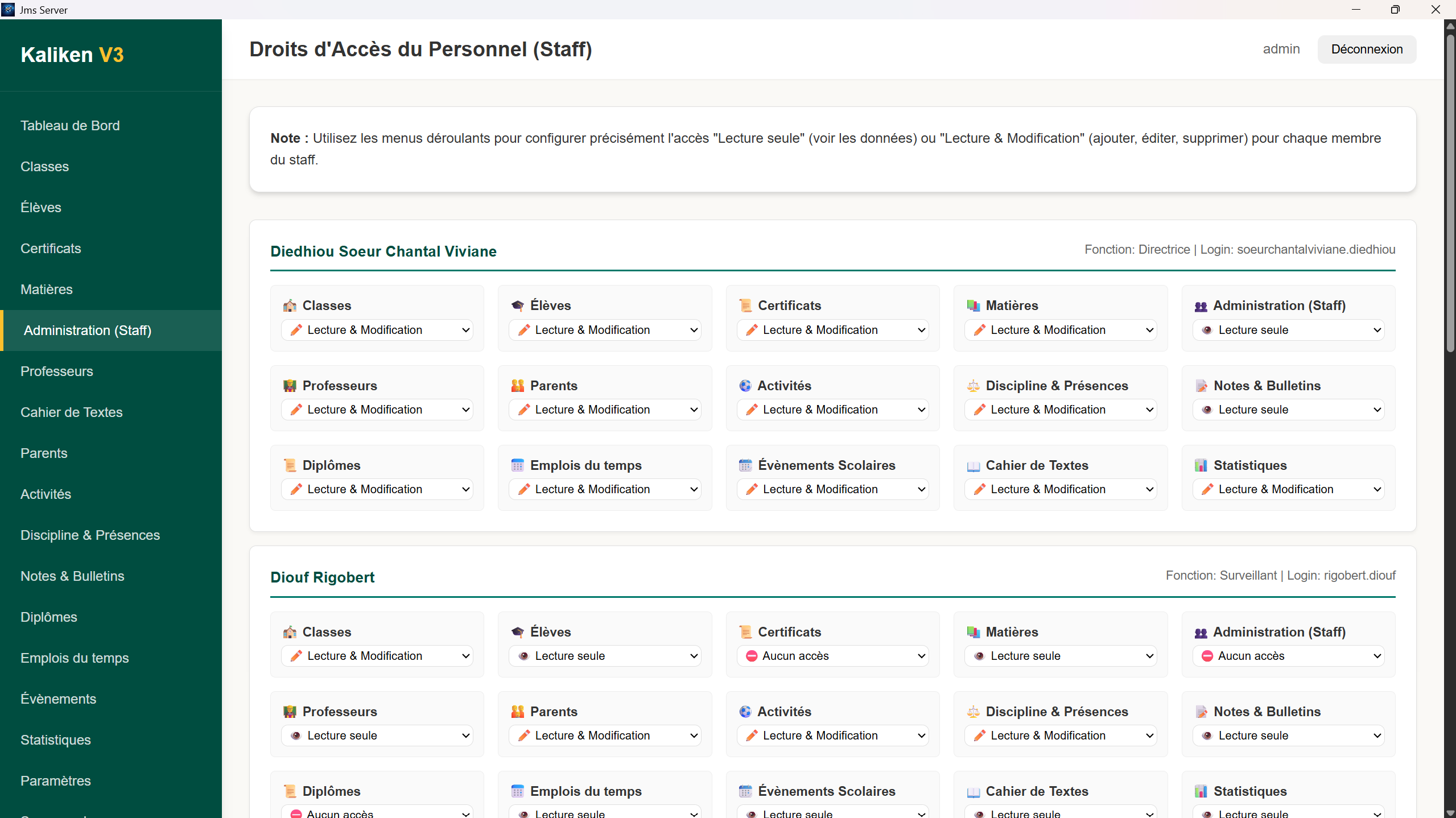 Gestion des permissions